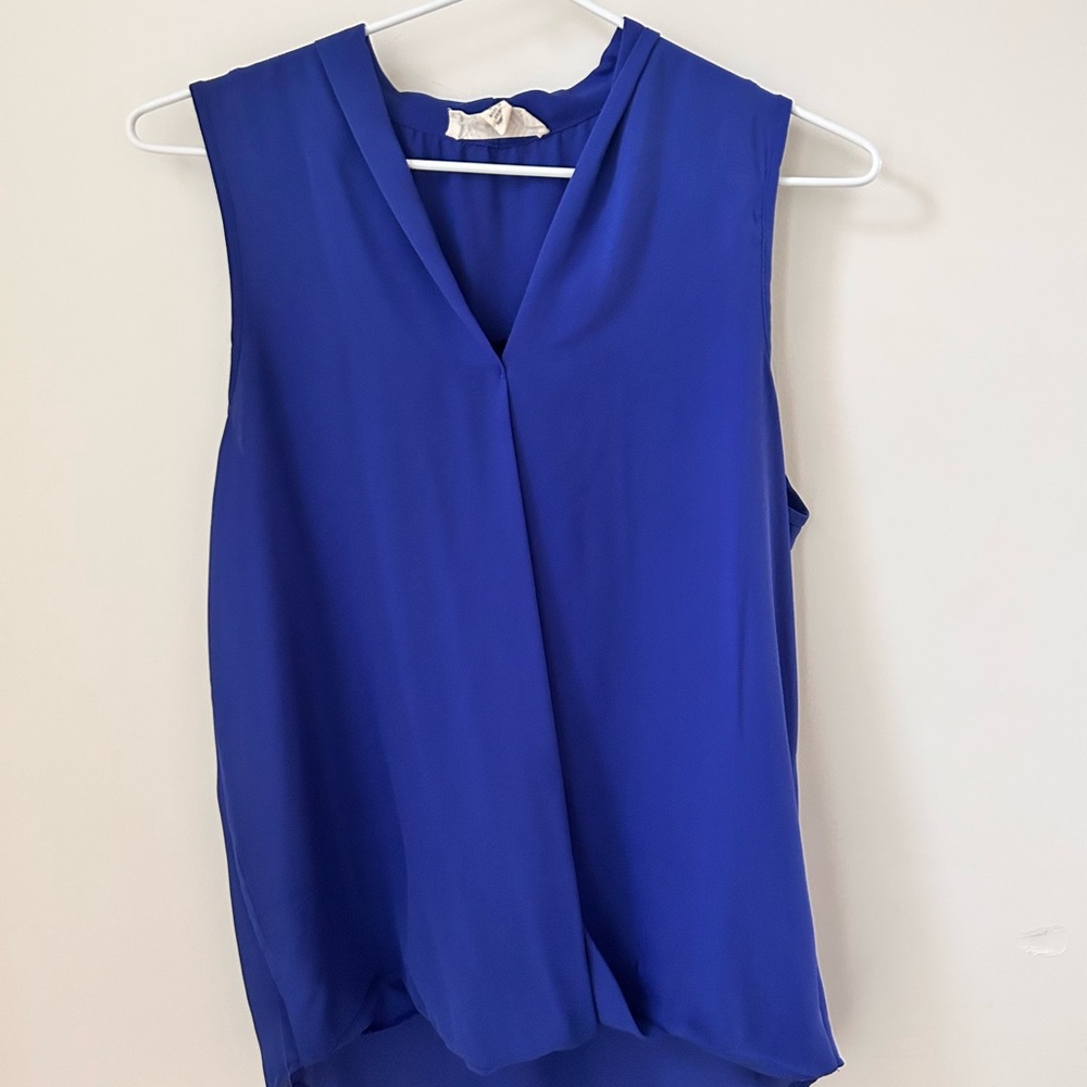 Pink Rose Blue Sleeveless Wrap Blouse